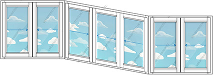 Эркерное холодное остекление семью окнами (Тип 29) размером 4950x1450