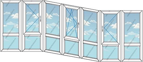 Панорамное теплое остекление семью пластиковыми окнами (Тип 29) размером 4950x1450