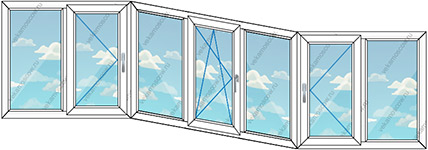 Эркерное теплое остекление семью пластиковыми окнами (Тип 29) размером 4950x1450
