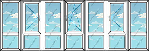 Панорамное остекление балконов и лоджий на семь створок (Тип 5) размером 6230x1450