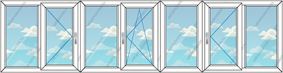 Остекление балконов и лоджий на семь створок (Тип 5) размером 6230x1450
