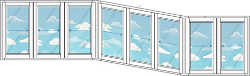 Остекление тремя окнами с восемью створками (Тип 44) размером 4900x1450