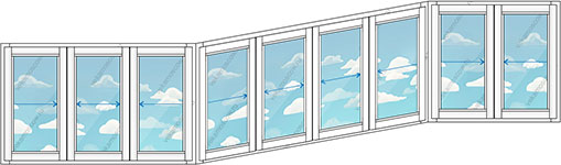 Холодное остекление тремя окнами с девятью створками (Тип 48) размером 4550x1450