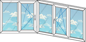 Эркерное теплое остекление балкона ПВХ из двух окон (Тип 54)