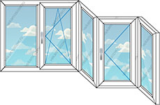 Эркерное остекление балконов и лоджий на четыре пластиковых окна (Тип 61)
