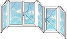 Эркерное остекление балконов и лоджий на пять пластиковых окон (Тип 62)