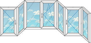Эркерное остекление балконов и лоджий на шесть пластиковых окон (Тип 63)
