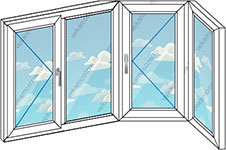 Эркерное остекление тремя пластиковыми окнами (Тип 64) размером 2100x1450