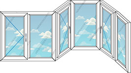 Эркерное остекление балконов и лоджий на шесть пластиковых окон (Тип 65)