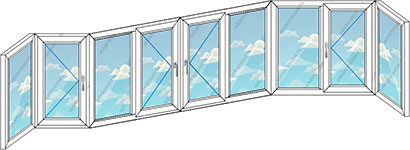 Теплое остекление балкона ПВХ на девять створок (Тип 70)