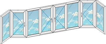 Теплое остекление балкона ПВХ на девять створок (Тип 71)