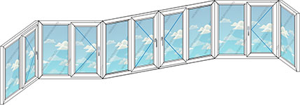 Теплое остекление балкона ПВХ на одиннадцать створок (Тип 73)