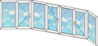 Теплое остекление балкона ПВХ на семь створок (Тип 74)