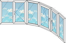 Эркерное теплое остекление двустворчатым окном и четырьмя эркерами (Тип 77)